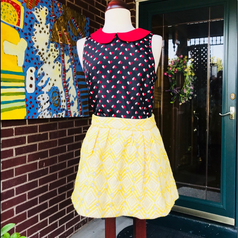 Zara Basic Yellow  Pleated Jacquard Mini Skirt